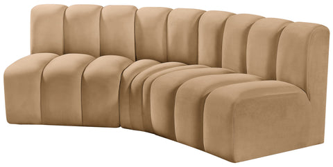Briar 86 Camel Velvet Upholstered Modular Sectional, 3-Piece