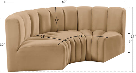 Briar 80 Camel Velvet Upholstered Modular Sectional, 3-Piece