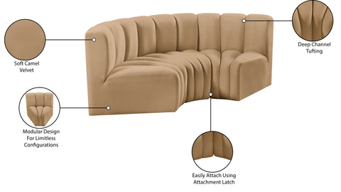 Briar 80 Camel Velvet Upholstered Modular Sectional, 3-Piece