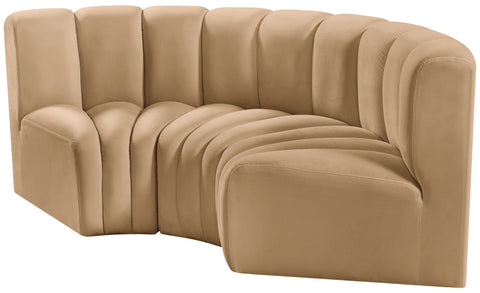Briar 80 Camel Velvet Upholstered Modular Sectional, 3-Piece