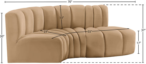Briar 70 Camel Velvet Upholstered Modular Sectional, 3-Piece