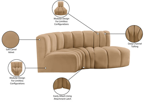 Briar 70 Camel Velvet Upholstered Modular Sectional, 3-Piece