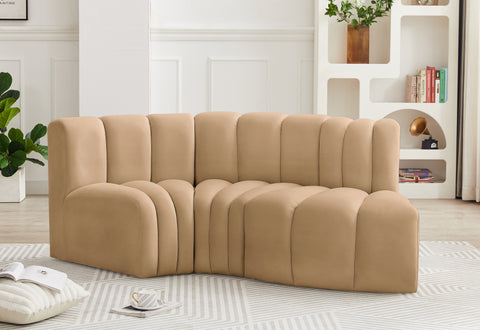 Briar 70 Camel Velvet Upholstered Modular Sectional, 3-Piece