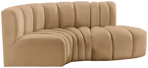 Briar 70 Camel Velvet Upholstered Modular Sectional, 3-Piece