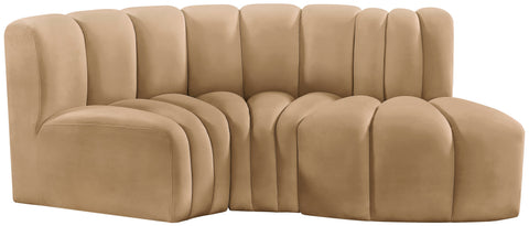 Briar 70 Camel Velvet Upholstered Modular Sectional, 3-Piece