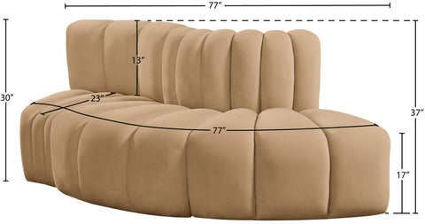 Briar 77 Camel Velvet Upholstered Modular Sectional, 3-Piece