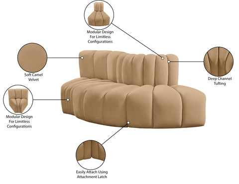 Briar 77 Camel Velvet Upholstered Modular Sectional, 3-Piece