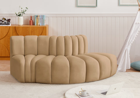 Briar 77 Camel Velvet Upholstered Modular Sectional, 3-Piece