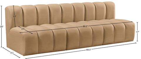 Briar 89.5 Camel Velvet Upholstered Modular Sectional, 3-Piece