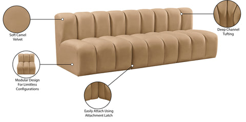 Briar 89.5 Camel Velvet Upholstered Modular Sectional, 3-Piece