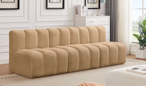 Briar 89.5 Camel Velvet Upholstered Modular Sectional, 3-Piece