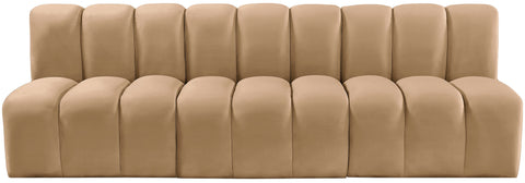 Briar 89.5 Camel Velvet Upholstered Modular Sectional, 3-Piece