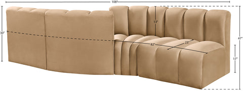 Briar 108 Camel Velvet Upholstered Modular Sectional, 4-Piece