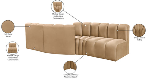 Briar 108 Camel Velvet Upholstered Modular Sectional, 4-Piece