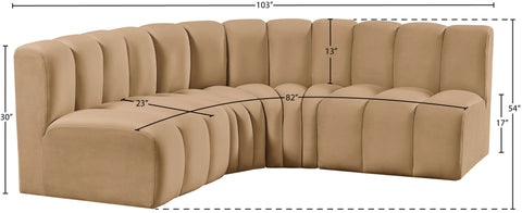 Briar 103 Camel Velvet Upholstered Modular Sectional, 4-Piece