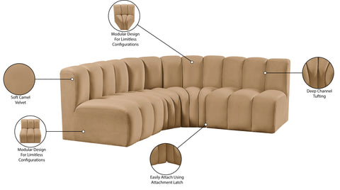 Briar 103 Camel Velvet Upholstered Modular Sectional, 4-Piece