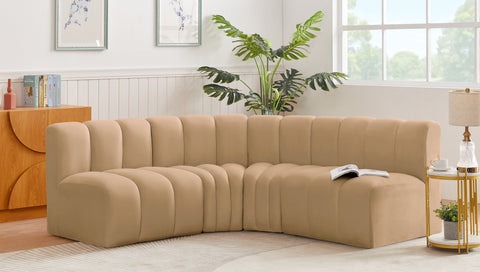 Briar 103 Camel Velvet Upholstered Modular Sectional, 4-Piece