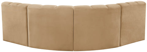Briar 103 Camel Velvet Upholstered Modular Sectional, 4-Piece