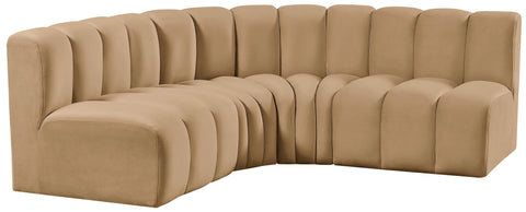 Briar 103 Camel Velvet Upholstered Modular Sectional, 4-Piece