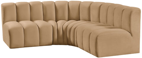 Briar 103 Camel Velvet Upholstered Modular Sectional, 4-Piece