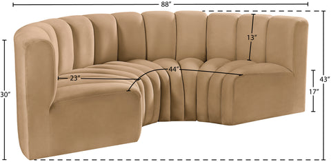 Briar 88 Camel Velvet Upholstered Modular Sectional, 4-Piece