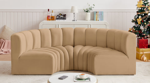 Briar 88 Camel Velvet Upholstered Modular Sectional, 4-Piece