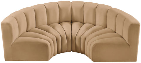 Briar 88 Camel Velvet Upholstered Modular Sectional, 4-Piece