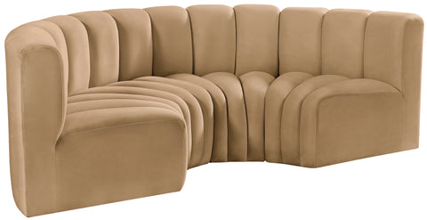 Briar 88 Camel Velvet Upholstered Modular Sectional, 4-Piece