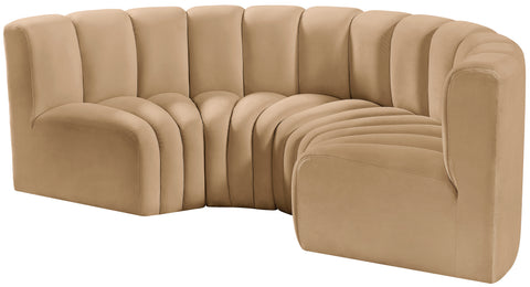 Briar 88 Camel Velvet Upholstered Modular Sectional, 4-Piece