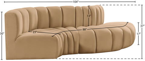 Briar 104 Camel Velvet Upholstered Modular Sectional, 4-Piece