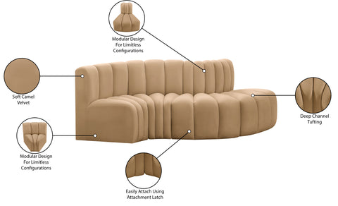 Briar 104 Camel Velvet Upholstered Modular Sectional, 4-Piece
