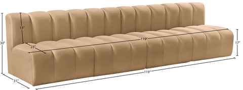 Yara 119" Velvet Upholstered Sectional, 4-Piece