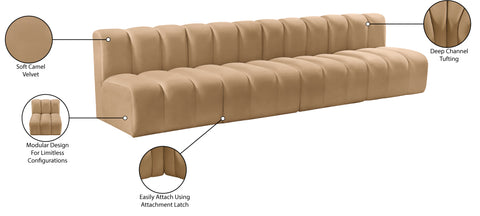 Yara 119" Velvet Upholstered Sectional, 4-Piece