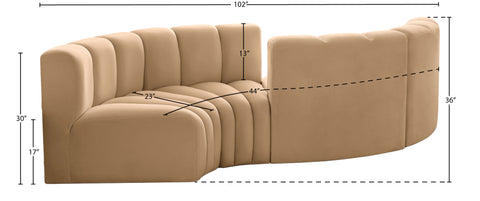 Briar 102 Camel Velvet Upholstered Modular Sectional, 4-Piece