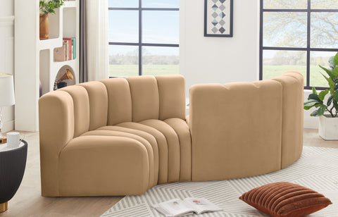 Briar 102 Camel Velvet Upholstered Modular Sectional, 4-Piece