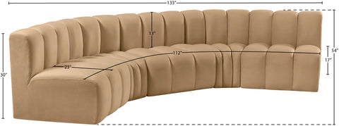 Briar 133 Camel Velvet Upholstered Modular Sectional, 5-Piece