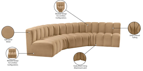 Briar 133 Camel Velvet Upholstered Modular Sectional, 5-Piece