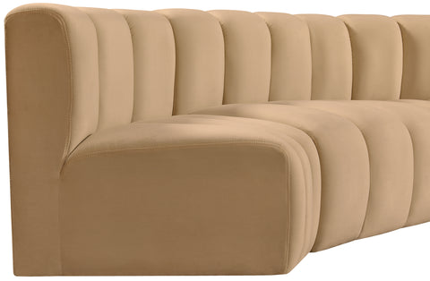 Briar 133 Camel Velvet Upholstered Modular Sectional, 5-Piece