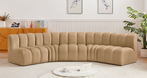 Briar 133 Camel Velvet Upholstered Modular Sectional, 5-Piece