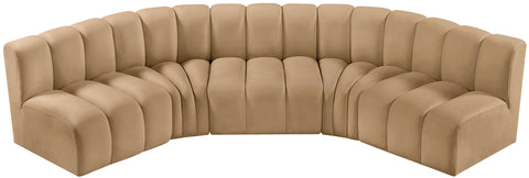 Briar 133 Camel Velvet Upholstered Modular Sectional, 5-Piece