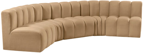 Briar 133 Camel Velvet Upholstered Modular Sectional, 5-Piece