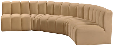 Briar 133 Camel Velvet Upholstered Modular Sectional, 5-Piece