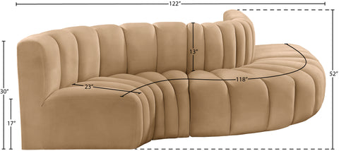 Briar 122 Camel Velvet Upholstered Modular Sectional, 5-Piece