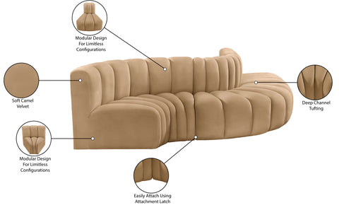 Briar 122 Camel Velvet Upholstered Modular Sectional, 5-Piece