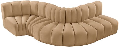 Briar 122 Camel Velvet Upholstered Modular Sectional, 5-Piece