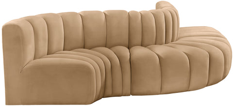 Briar 122 Camel Velvet Upholstered Modular Sectional, 5-Piece