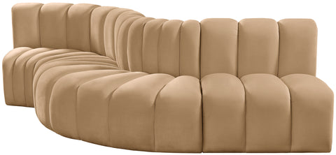 Briar 122 Camel Velvet Upholstered Modular Sectional, 5-Piece