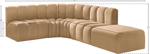Briar 127 Camel Velvet Upholstered Modular Sectional, 5-Piece