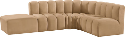Briar 127 Camel Velvet Upholstered Modular Sectional, 5-Piece