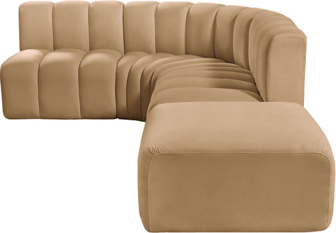 Briar 127 Camel Velvet Upholstered Modular Sectional, 5-Piece